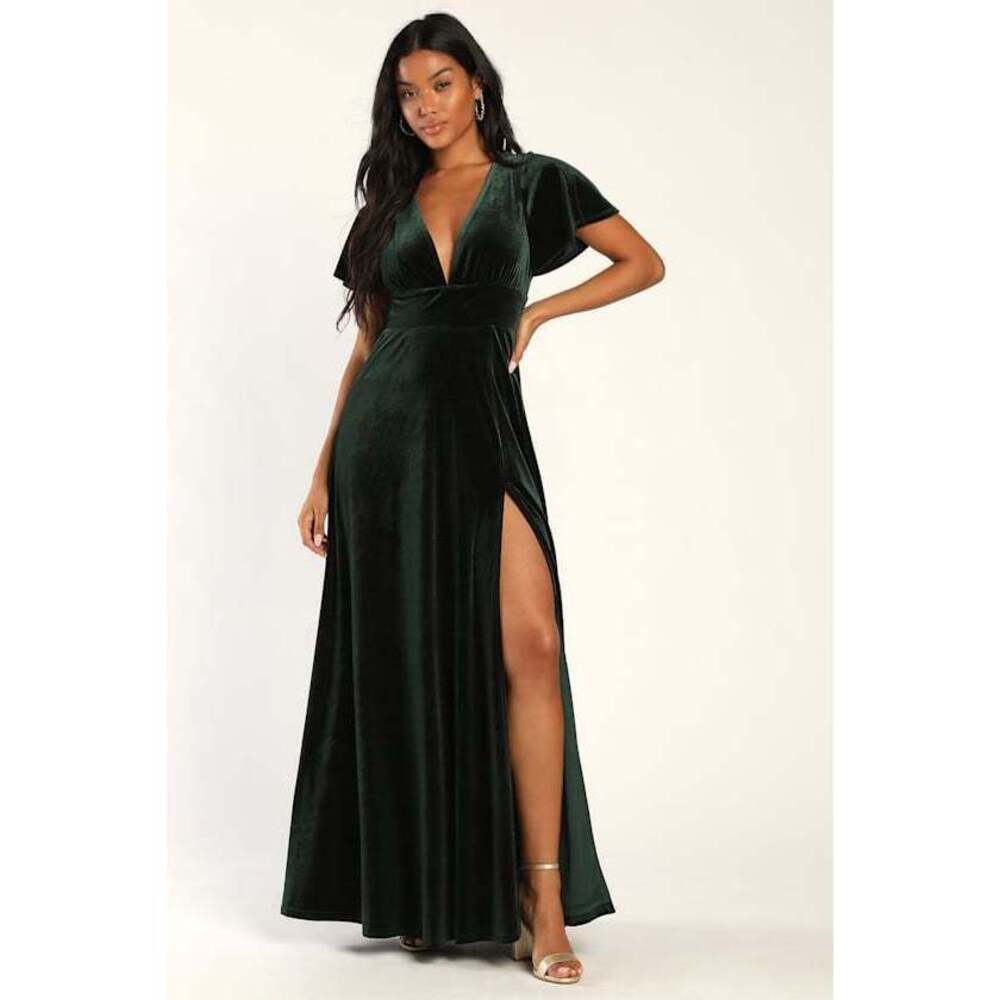 Lulus Green Velvet Maxi Dress